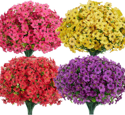Artificial Flowers for Outdoors Fake Silk Faux Plant 4 Hues 12 Pcs