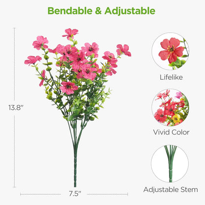 Artificial Flowers for Outdoors Fake Silk Faux Plant 4 Hues 12 Pcs