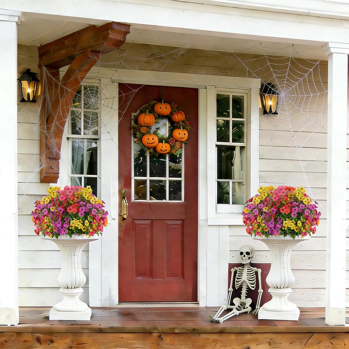 Artificial Flowers for Outdoors Fake Silk Faux Plant 4 Hues 12 Pcs