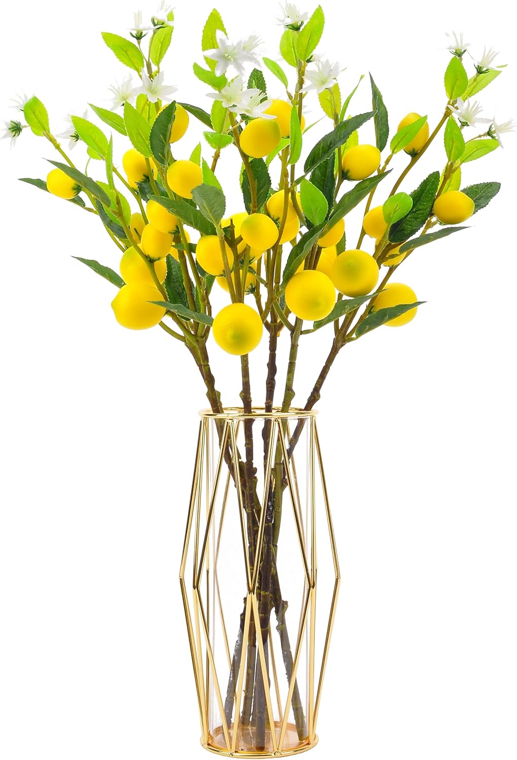 4 Pcs Artificial Lemon Tree Branches, 30 Inch | Realistic Faux Lemons Stems, Lemon Kitchen Decor, Lifelike Fake Lemons, For Home Table Vase & Lemon Decorations