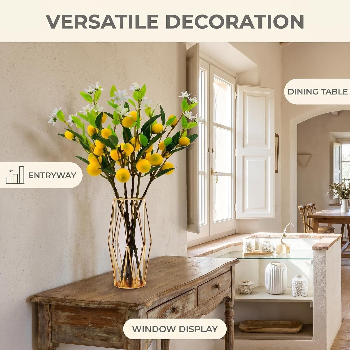 4 Pcs Artificial Lemon Tree Branches, 30 Inch | Realistic Faux Lemons Stems, Lemon Kitchen Decor, Lifelike Fake Lemons, For Home Table Vase & Lemon Decorations