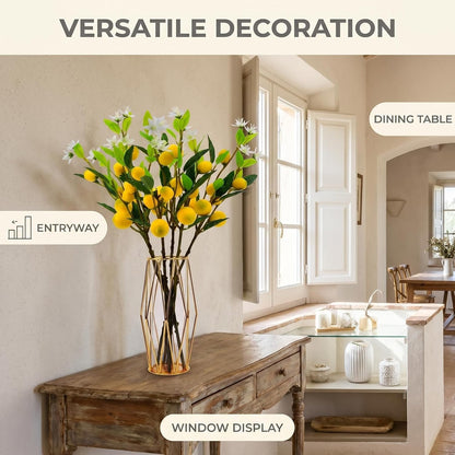 4 Pcs Artificial Lemon Tree Branches, 30 Inch | Realistic Faux Lemons Stems, Lemon Kitchen Decor, Lifelike Fake Lemons, For Home Table Vase & Lemon Decorations
