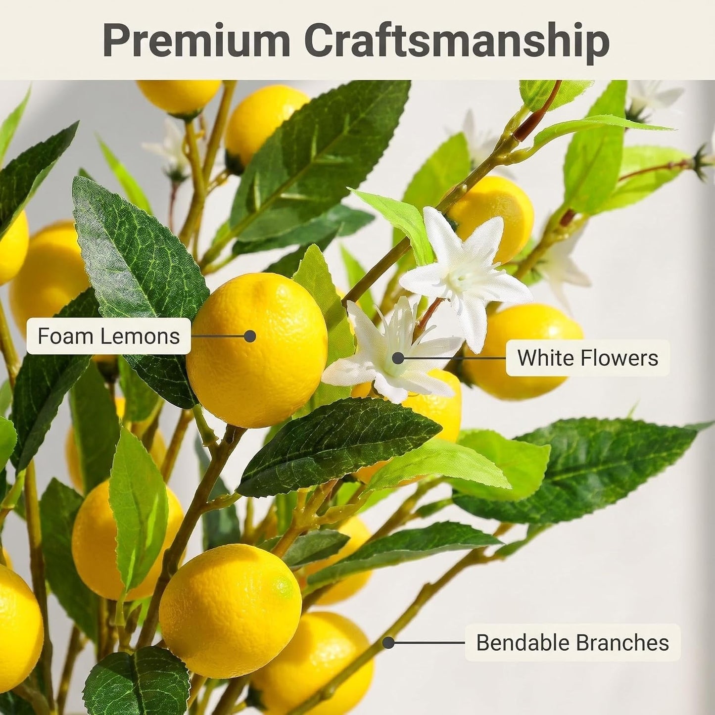 4 Pcs Artificial Lemon Tree Branches, 30 Inch | Realistic Faux Lemons Stems, Lemon Kitchen Decor, Lifelike Fake Lemons, For Home Table Vase & Lemon Decorations