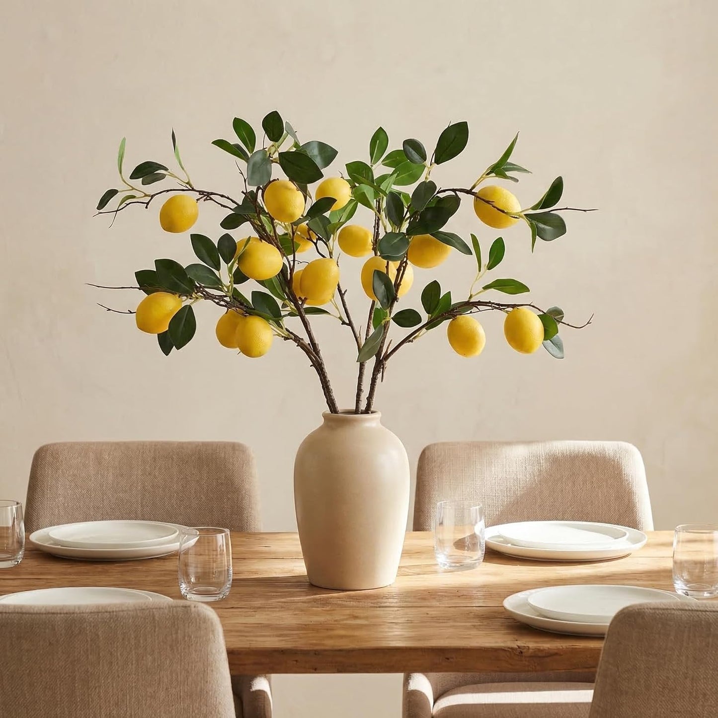 4 Pcs Artificial Lemon Tree Branches, 30 Inch | Realistic Faux Lemons Stems, Lemon Kitchen Decor, Lifelike Fake Lemons, For Home Table Vase & Lemon Decorations