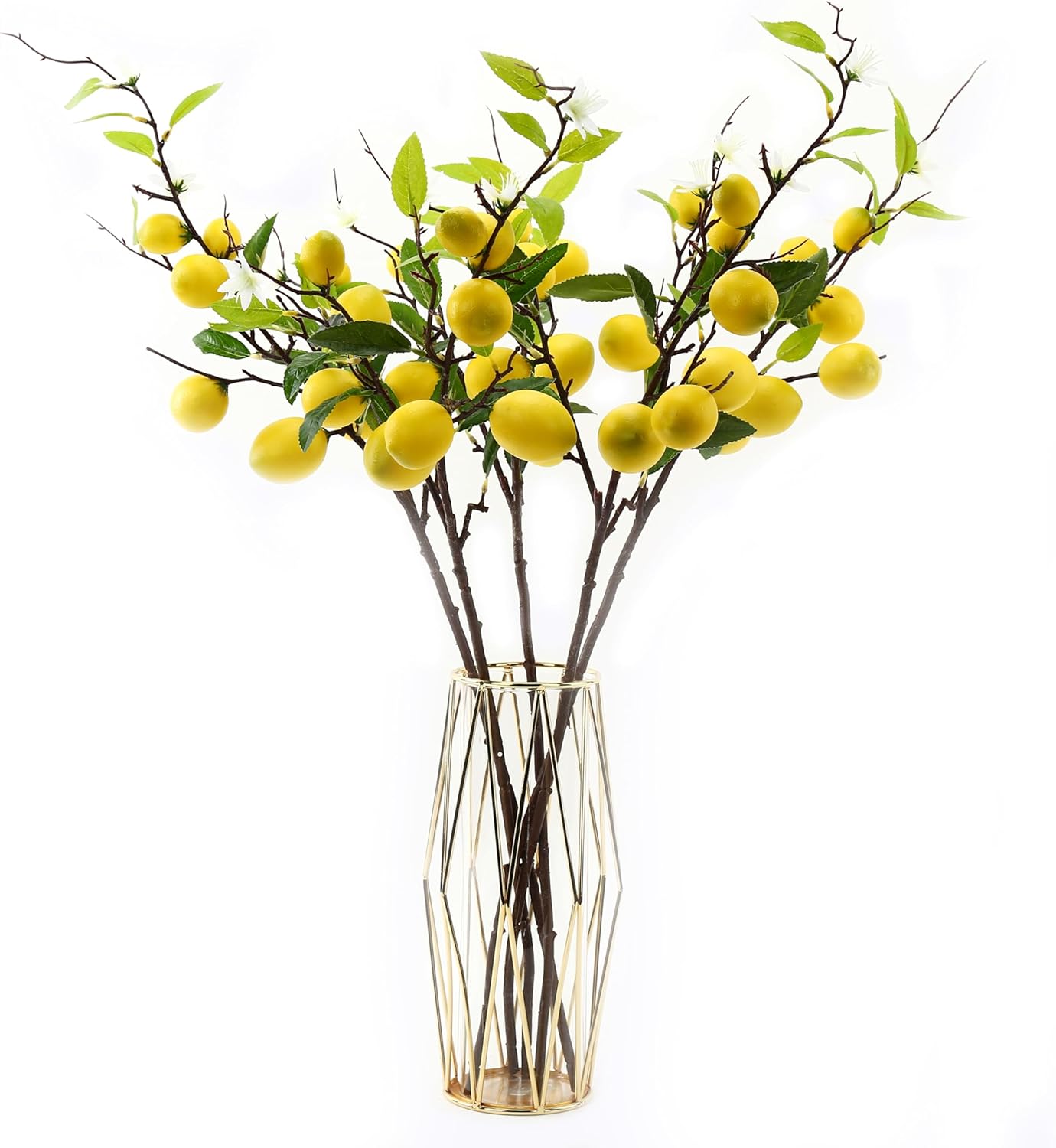 4 Pcs Artificial Lemon Tree Branches, 30 Inch | Realistic Faux Lemons Stems, Lemon Kitchen Decor, Lifelike Fake Lemons, For Home Table Vase & Lemon Decorations