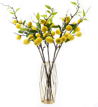 4 Pcs Artificial Lemon Tree Branches, 30 Inch | Realistic Faux Lemons Stems, Lemon Kitchen Decor, Lifelike Fake Lemons, For Home Table Vase & Lemon Decorations