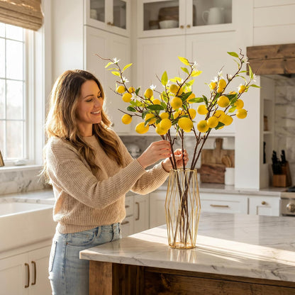4 Pcs Artificial Lemon Tree Branches, 30 Inch | Realistic Faux Lemons Stems, Lemon Kitchen Decor, Lifelike Fake Lemons, For Home Table Vase & Lemon Decorations