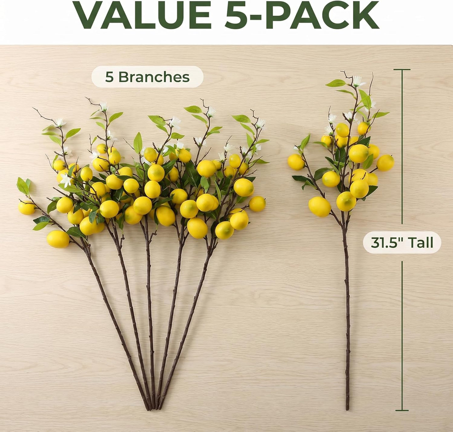 4 Pcs Artificial Lemon Tree Branches, 30 Inch | Realistic Faux Lemons Stems, Lemon Kitchen Decor, Lifelike Fake Lemons, For Home Table Vase & Lemon Decorations