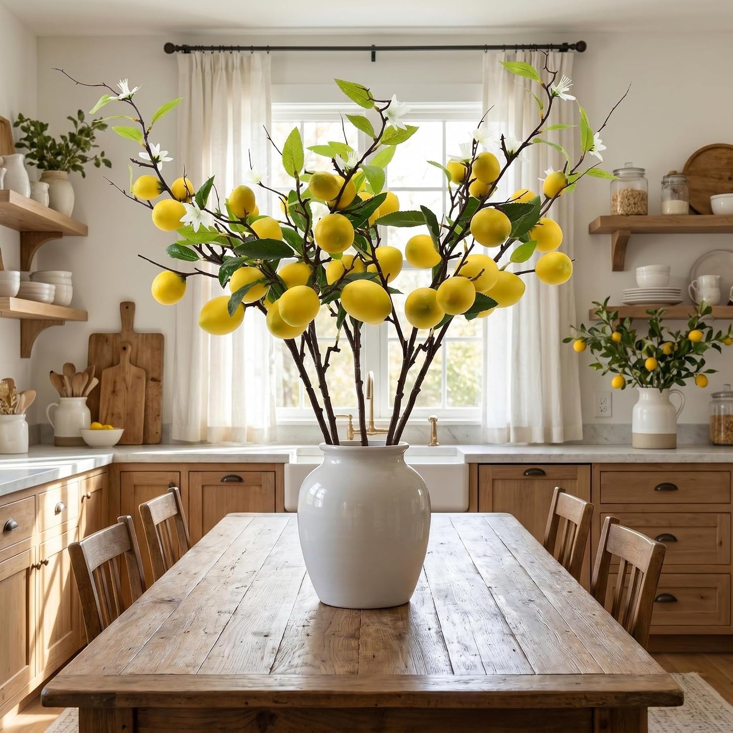 4 Pcs Artificial Lemon Tree Branches, 30 Inch | Realistic Faux Lemons Stems, Lemon Kitchen Decor, Lifelike Fake Lemons, For Home Table Vase & Lemon Decorations