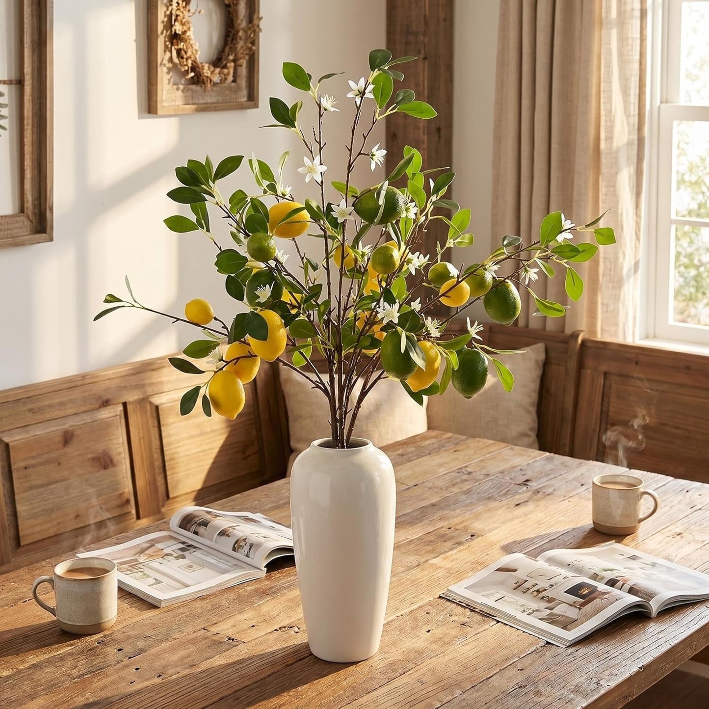 4 Pcs Artificial Lemon Tree Branches, 30 Inch | Realistic Faux Lemons Stems, Lemon Kitchen Decor, Lifelike Fake Lemons, For Home Table Vase & Lemon Decorations