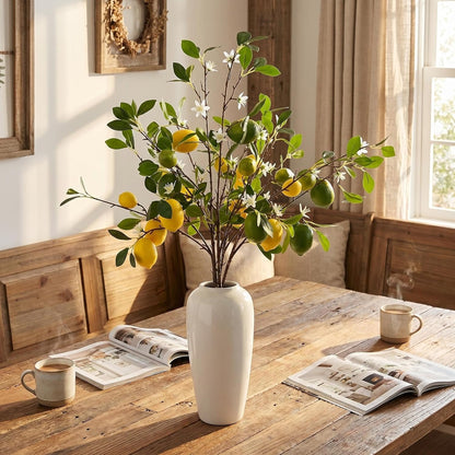 4 Pcs Artificial Lemon Tree Branches, 30 Inch | Realistic Faux Lemons Stems, Lemon Kitchen Decor, Lifelike Fake Lemons, For Home Table Vase & Lemon Decorations