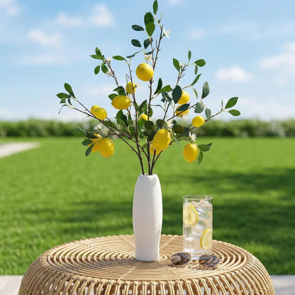 4 Pcs Artificial Lemon Tree Branches, 30 Inch | Realistic Faux Lemons Stems, Lemon Kitchen Decor, Lifelike Fake Lemons, For Home Table Vase & Lemon Decorations