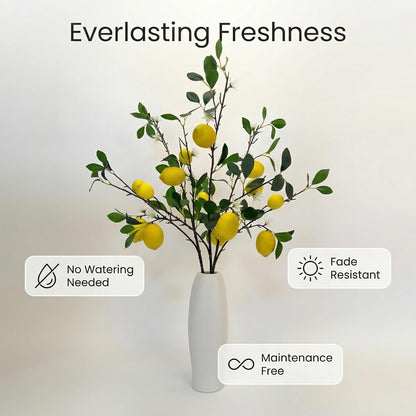 4 Pcs Artificial Lemon Tree Branches, 30 Inch | Realistic Faux Lemons Stems, Lemon Kitchen Decor, Lifelike Fake Lemons, For Home Table Vase & Lemon Decorations