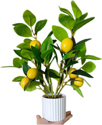 Artificial Lemon Tree in Pot, 15.7" Real Touch Faux Plant for Home Office Desk Decor, Perfect for Coastal Farmhouse Kitchen Living Room