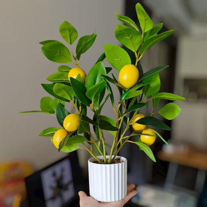 Artificial Lemon Tree in Pot, 15.7" Real Touch Faux Plant for Home Office Desk Decor, Perfect for Coastal Farmhouse Kitchen Living Room