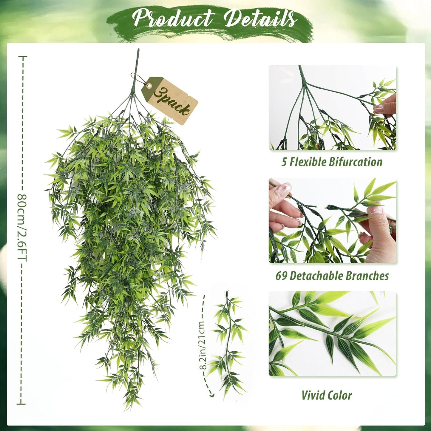 3Pc Artificial Hanging Palm Leaves 29.5In Plastic Monstera Plants | Maintenance Free,No Fade,Fake Tropical Greenery Outdoor Indoor Home Office Garden Wedding Jungle Hawaiian Party Wall Decor