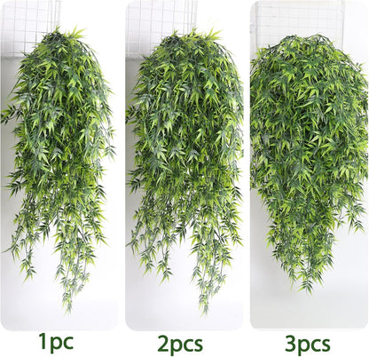 3Pc Artificial Hanging Palm Leaves 29.5In Plastic Monstera Plants | Maintenance Free,No Fade,Fake Tropical Greenery Outdoor Indoor Home Office Garden Wedding Jungle Hawaiian Party Wall Decor