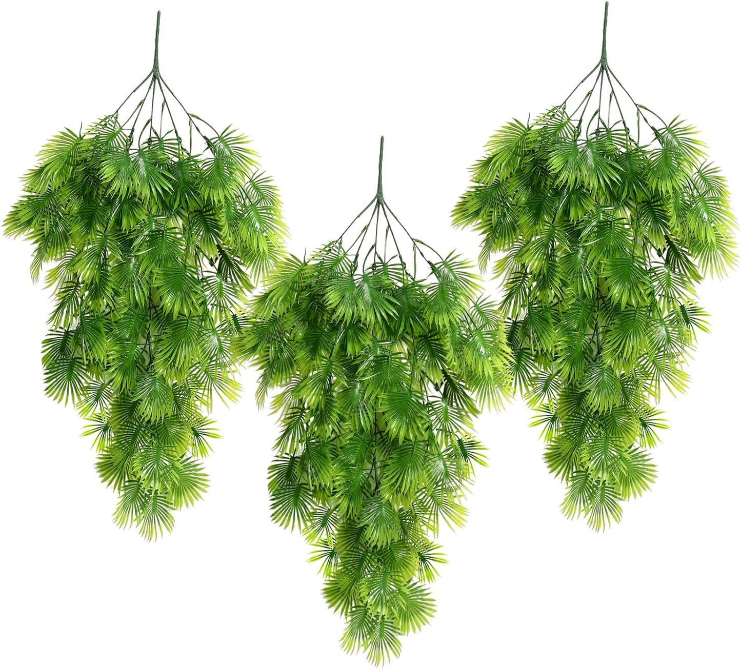 3Pc Artificial Hanging Palm Leaves 29.5In Plastic Monstera Plants | Maintenance Free,No Fade,Fake Tropical Greenery Outdoor Indoor Home Office Garden Wedding Jungle Hawaiian Party Wall Decor