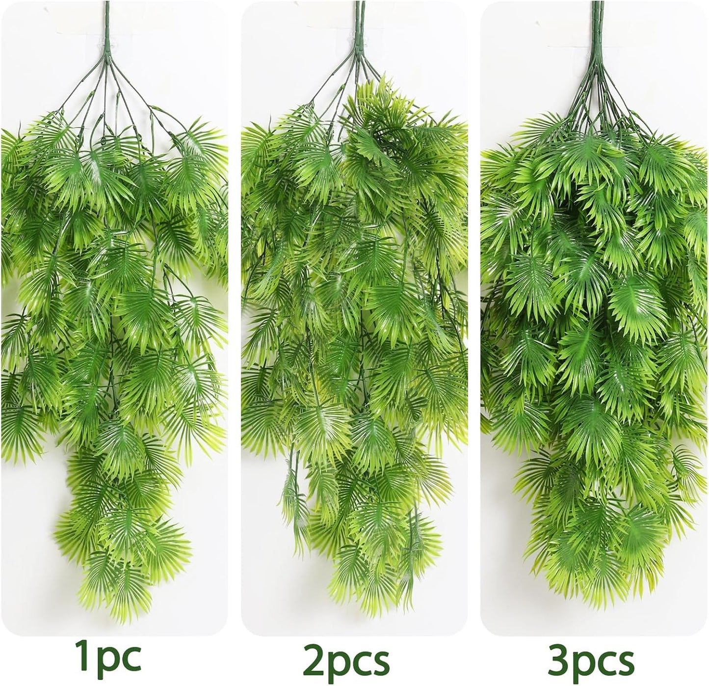 3Pc Artificial Hanging Palm Leaves 29.5In Plastic Monstera Plants | Maintenance Free,No Fade,Fake Tropical Greenery Outdoor Indoor Home Office Garden Wedding Jungle Hawaiian Party Wall Decor