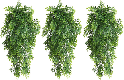 3Pc Artificial Hanging Palm Leaves 29.5In Plastic Monstera Plants | Maintenance Free,No Fade,Fake Tropical Greenery Outdoor Indoor Home Office Garden Wedding Jungle Hawaiian Party Wall Decor