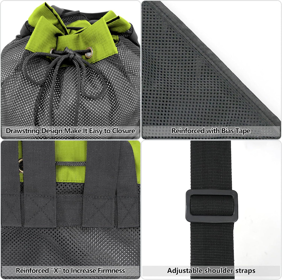 Gym Bags for Men Women Mesh Drawstring Backpack for Swim Sports Workout Gear Gifts for Swimmers Beach Pool Wrestling Backpack Cinch Bag With 3 Pockets Neon Yellow XLarge