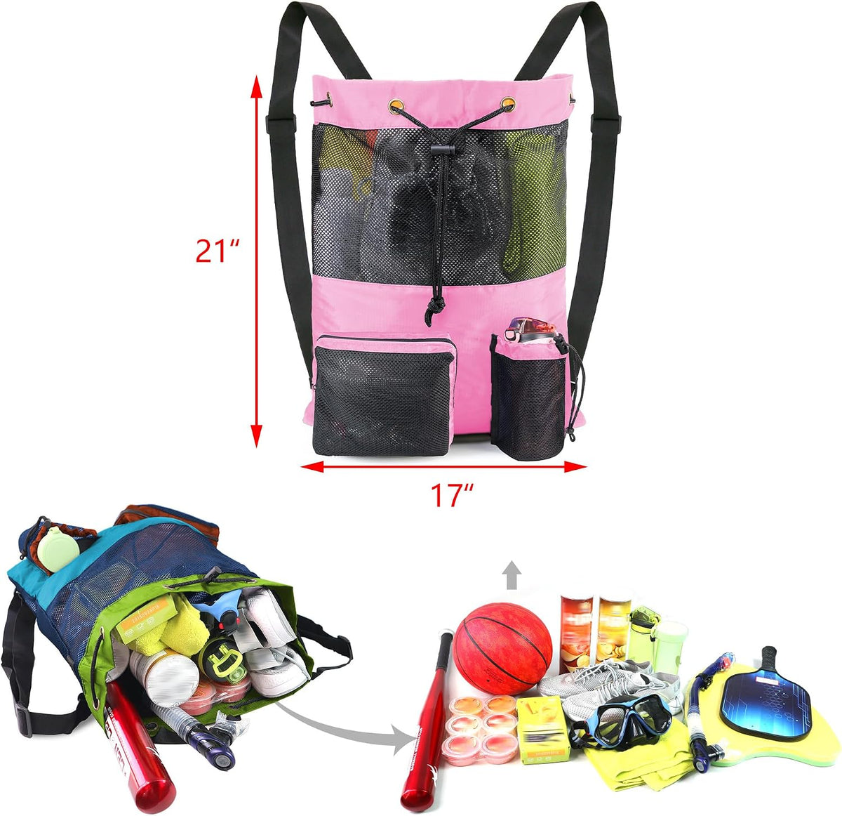 Gym Bags for Men Women Mesh Drawstring Backpack for Swim Sports Workout Gear Gifts for Swimmers Beach Pool Wrestling Backpack Cinch Bag With 3 Pockets Neon Yellow XLarge