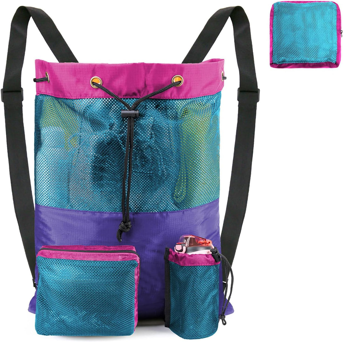 Gym Bags for Men Women Mesh Drawstring Backpack for Swim Sports Workout Gear Gifts for Swimmers Beach Pool Wrestling Backpack Cinch Bag With 3 Pockets Neon Yellow XLarge