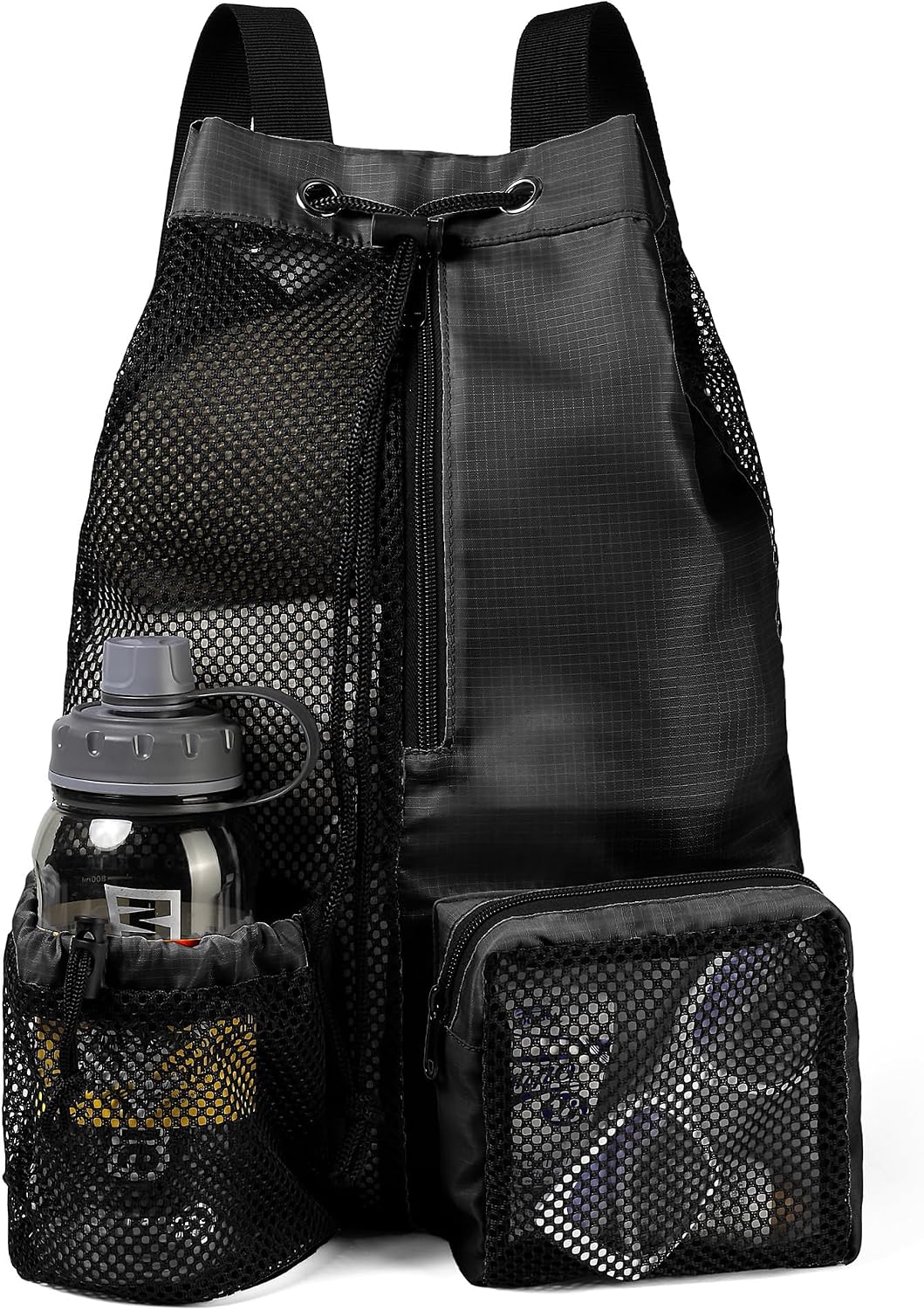 Gym Bags for Men Women Mesh Drawstring Backpack for Swim Sports Workout Gear Gifts for Swimmers Beach Pool Wrestling Backpack Cinch Bag With 3 Pockets Neon Yellow XLarge