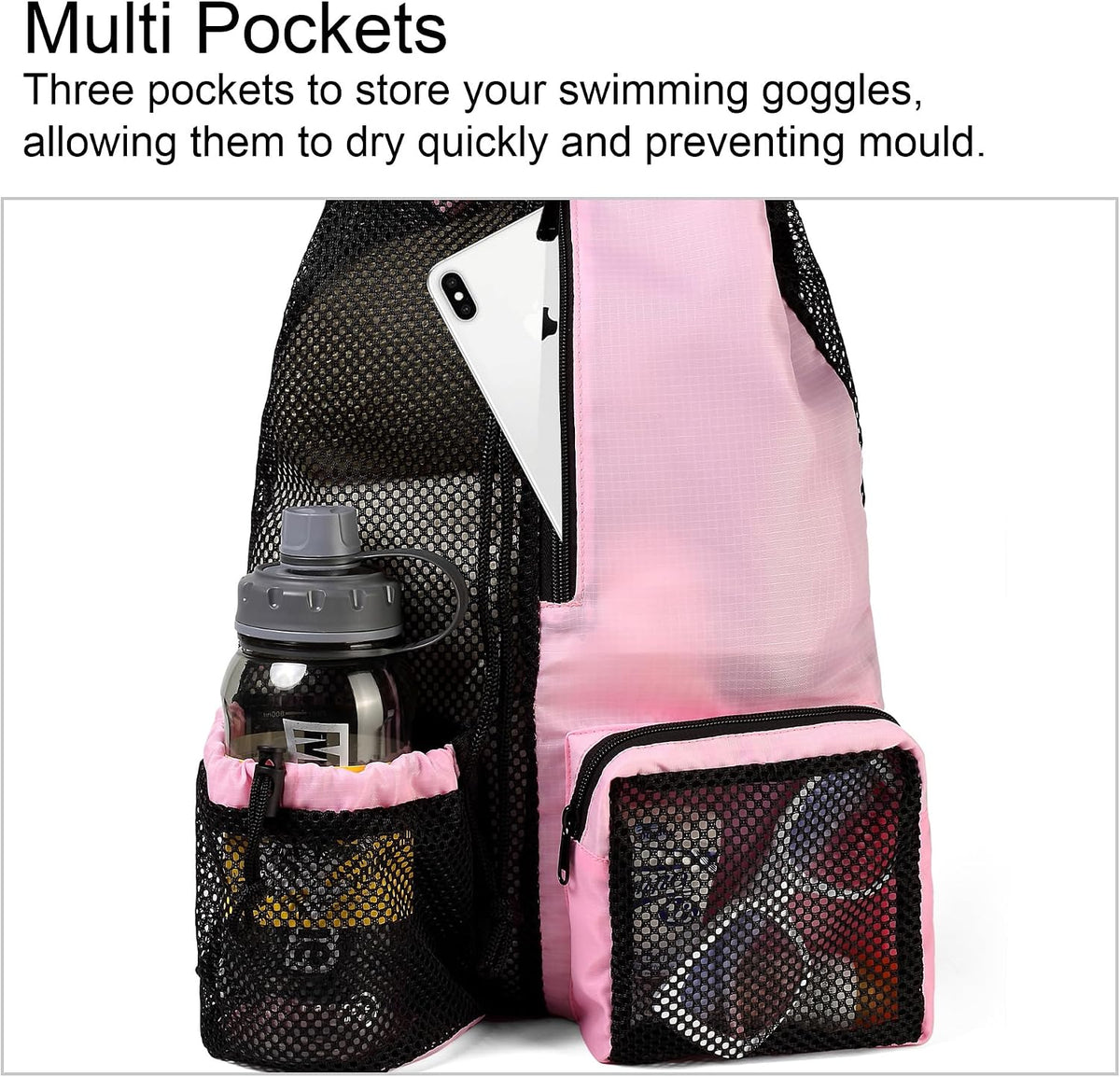 Gym Bags for Men Women Mesh Drawstring Backpack for Swim Sports Workout Gear Gifts for Swimmers Beach Pool Wrestling Backpack Cinch Bag With 3 Pockets Neon Yellow XLarge