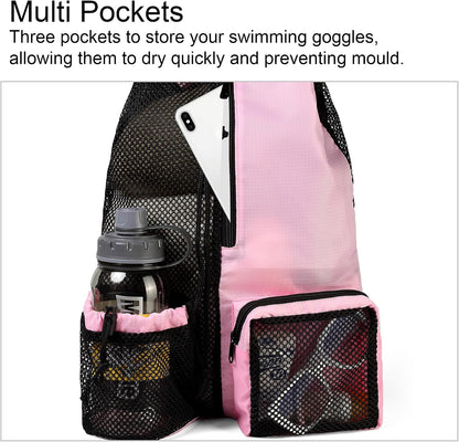 Gym Bags for Men Women Mesh Drawstring Backpack for Swim Sports Workout Gear Gifts for Swimmers Beach Pool Wrestling Backpack Cinch Bag With 3 Pockets Neon Yellow XLarge
