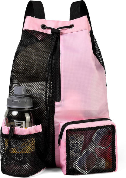 Gym Bags for Men Women Mesh Drawstring Backpack for Swim Sports Workout Gear Gifts for Swimmers Beach Pool Wrestling Backpack Cinch Bag With 3 Pockets Neon Yellow XLarge