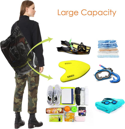 Gym Bags for Men Women Mesh Drawstring Backpack for Swim Sports Workout Gear Gifts for Swimmers Beach Pool Wrestling Backpack Cinch Bag With 3 Pockets Neon Yellow XLarge