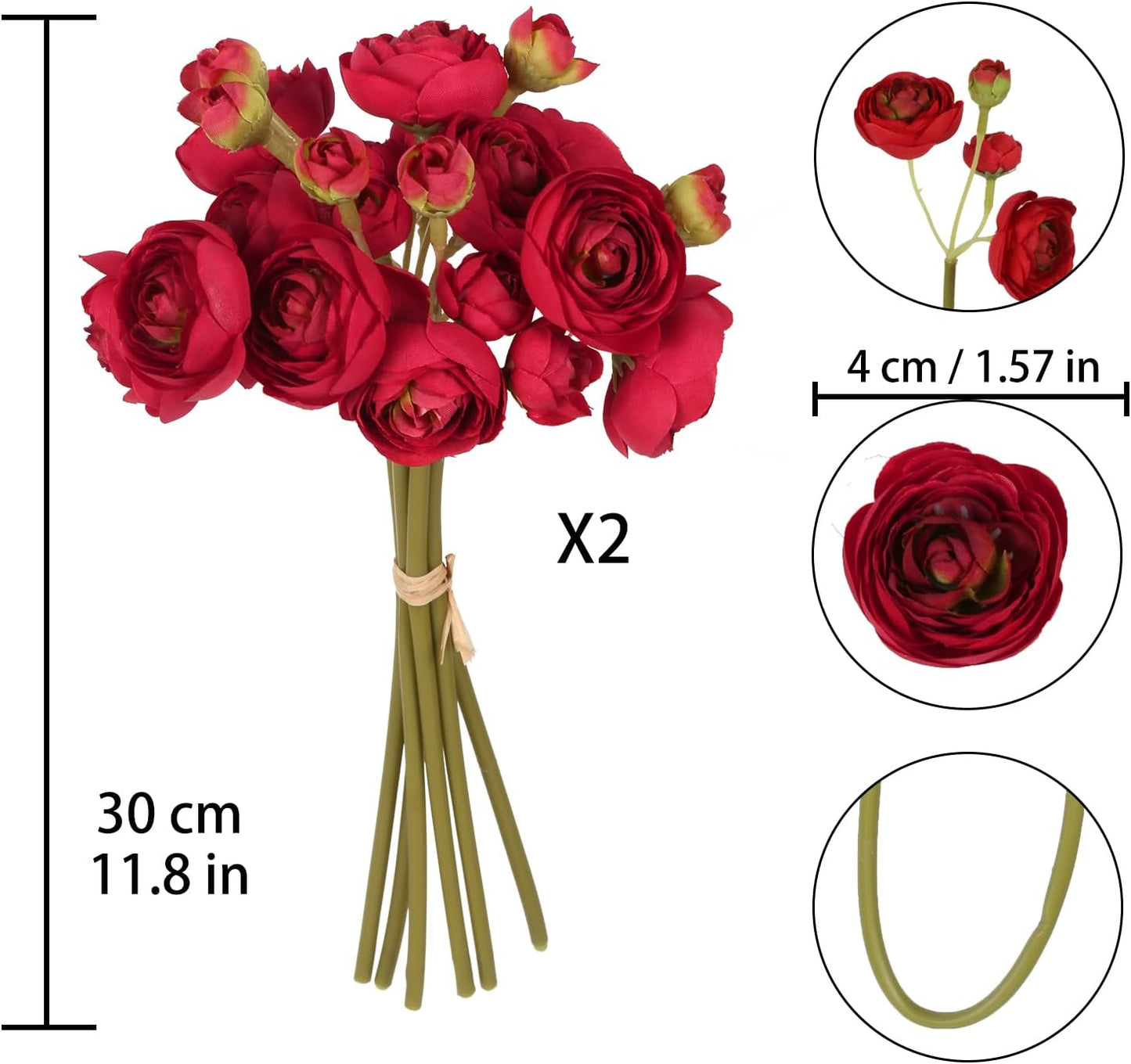 Ranunculus Artificial Flowers 2 Bouquets Mini Cream Fake Flowers 12PCS Small Faux Ranunculus Decorative Flowers for DIY Wedding Bouquet Bridal Shower Filler Flowers Decorations (Cream)