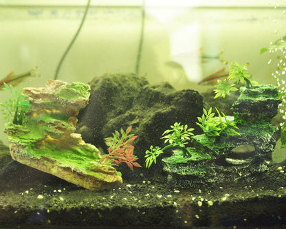 Aquarium Ornament, Mountain View Stone with Moss Tree Rock Cave Landscape Artificial Fish Tank Decoration