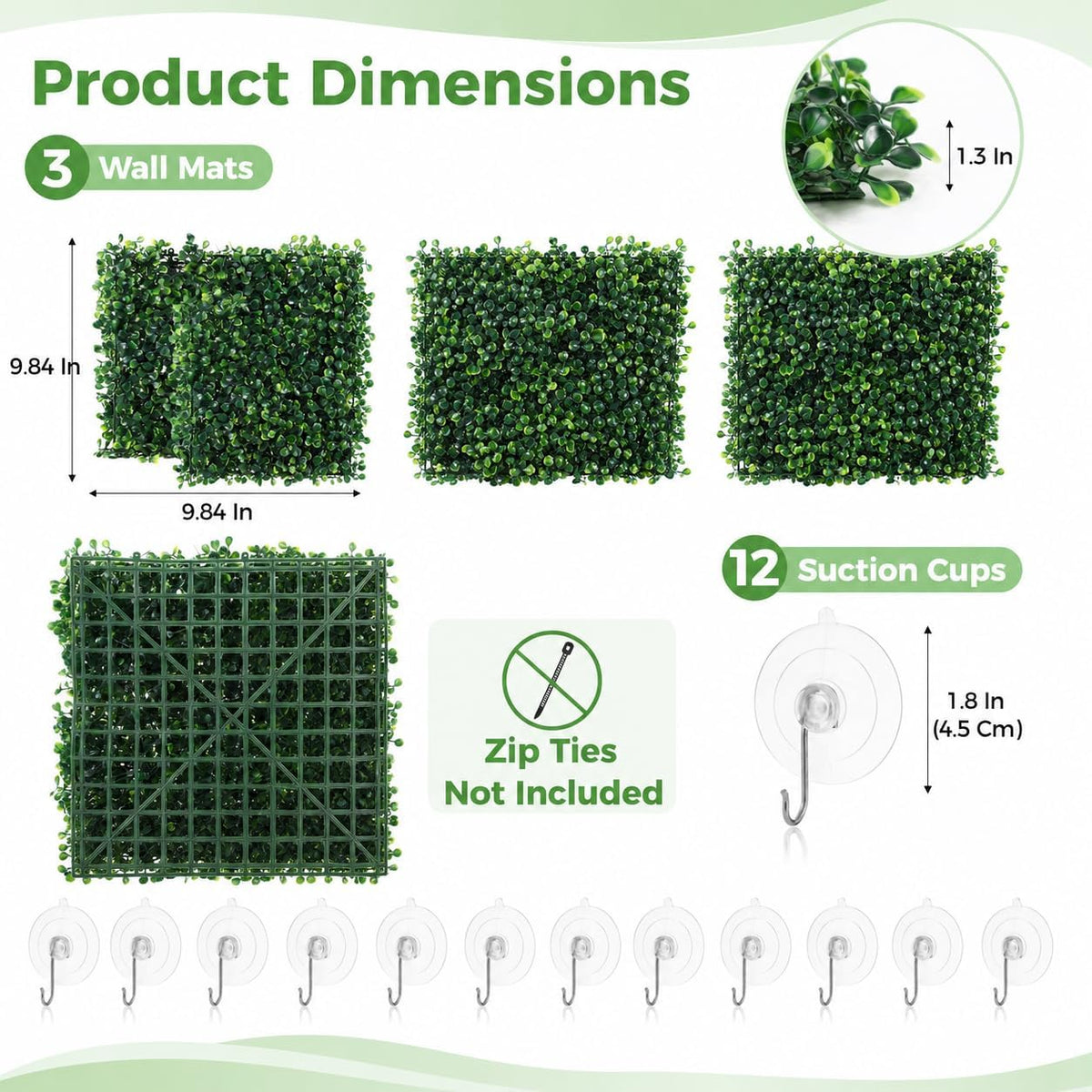 3PCS Hermit Crab Climbing Wall Toys, 9.84 × 9.84 in Faux Grass Mat Aquarium Decor with Suction Cups, Plastic Reptile Climbing & Hide Plants for Gecko Lizard Turtle Betta