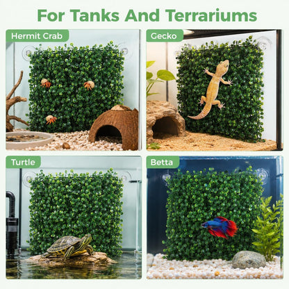 3PCS Hermit Crab Climbing Wall Toys, 9.84 × 9.84 in Faux Grass Mat Aquarium Decor with Suction Cups, Plastic Reptile Climbing & Hide Plants for Gecko Lizard Turtle Betta