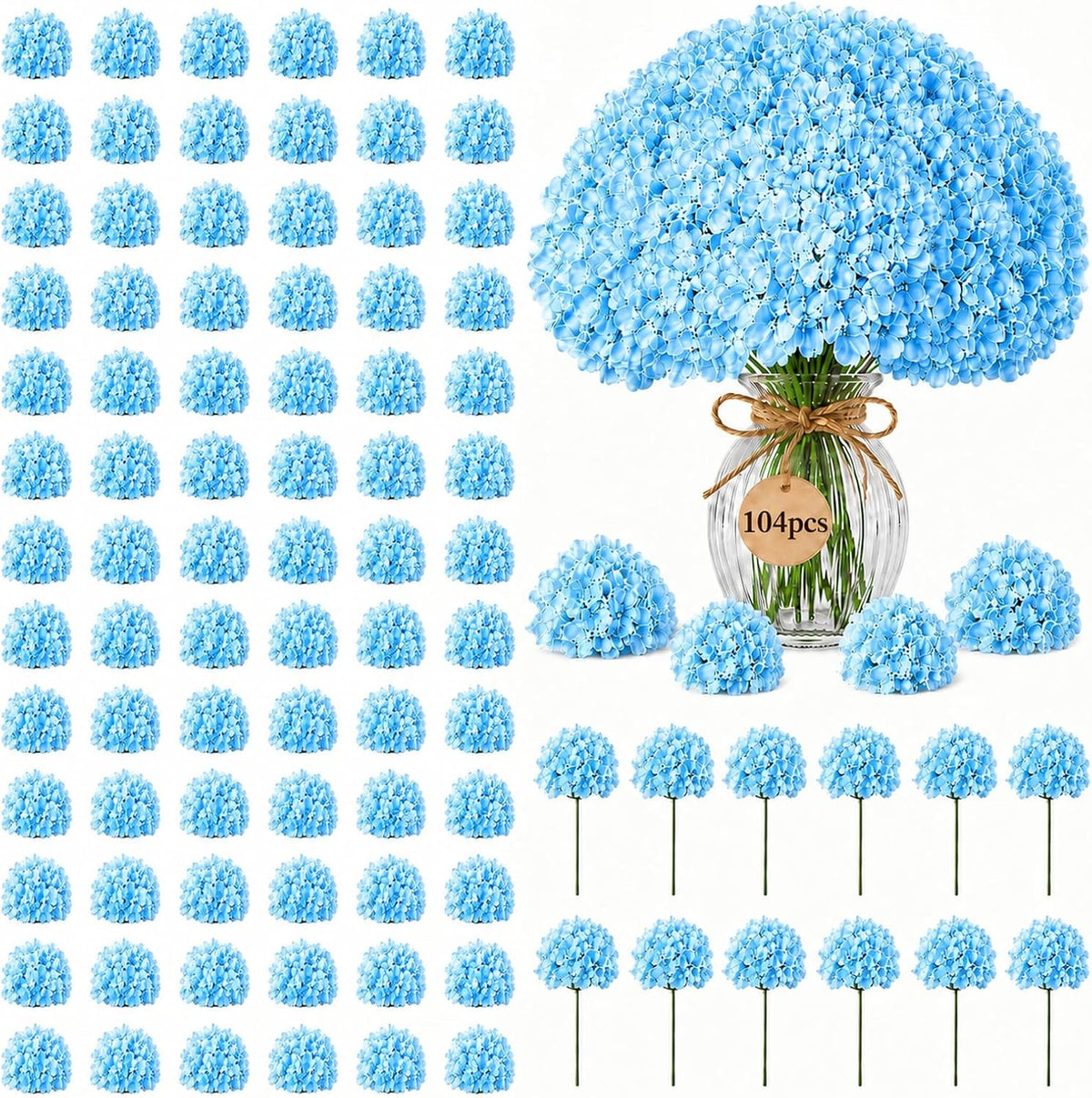 Bulk Artificial Hydrangeas, 104PCS Blue Faux Flower Set