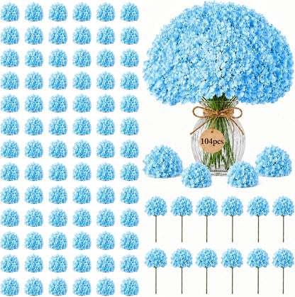 Bulk Artificial Hydrangeas, 104PCS Blue Faux Flower Set
