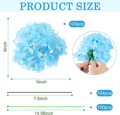 Bulk Artificial Hydrangeas, 104PCS Blue Faux Flower Set