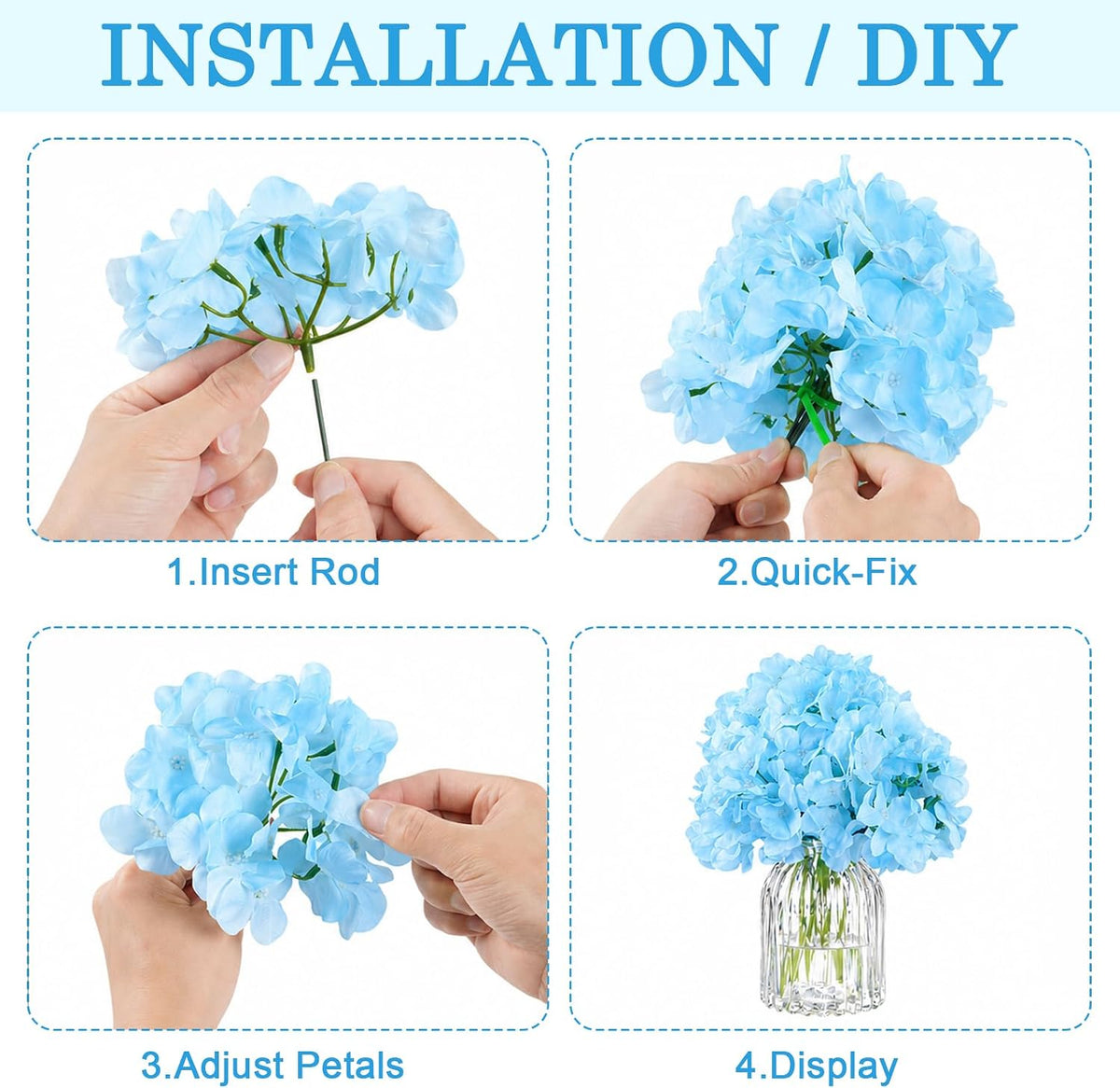 Bulk Artificial Hydrangeas, 104PCS Blue Faux Flower Set