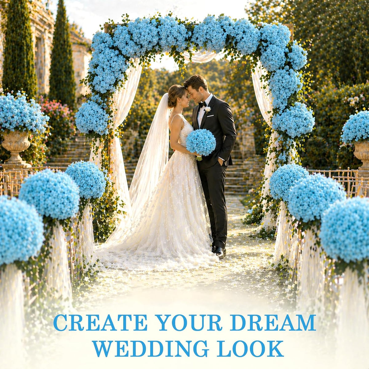 Bulk Artificial Hydrangeas, 104PCS Blue Faux Flower Set