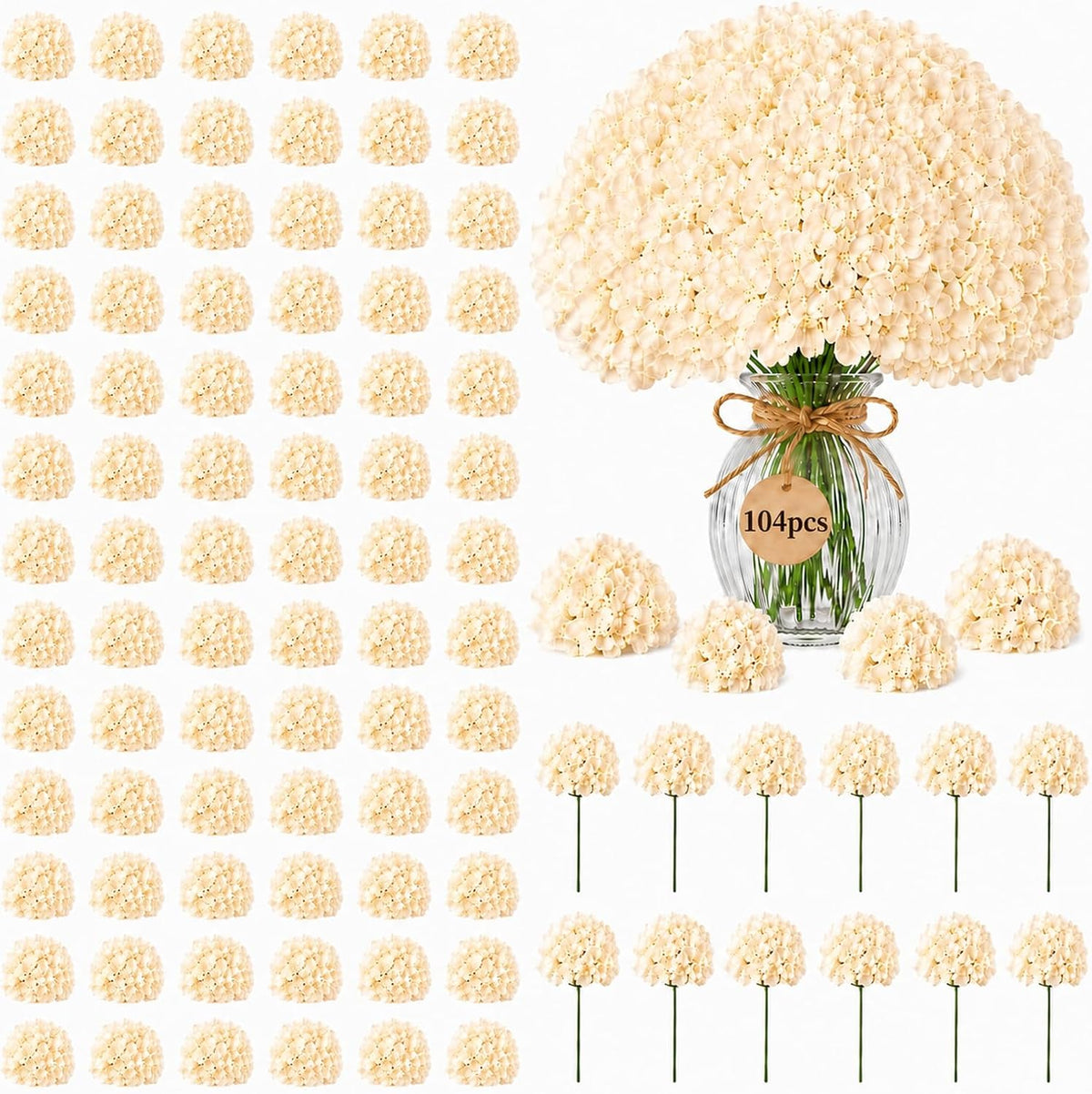 Bulk Artificial Hydrangeas, 104PCS Blue Faux Flower Set