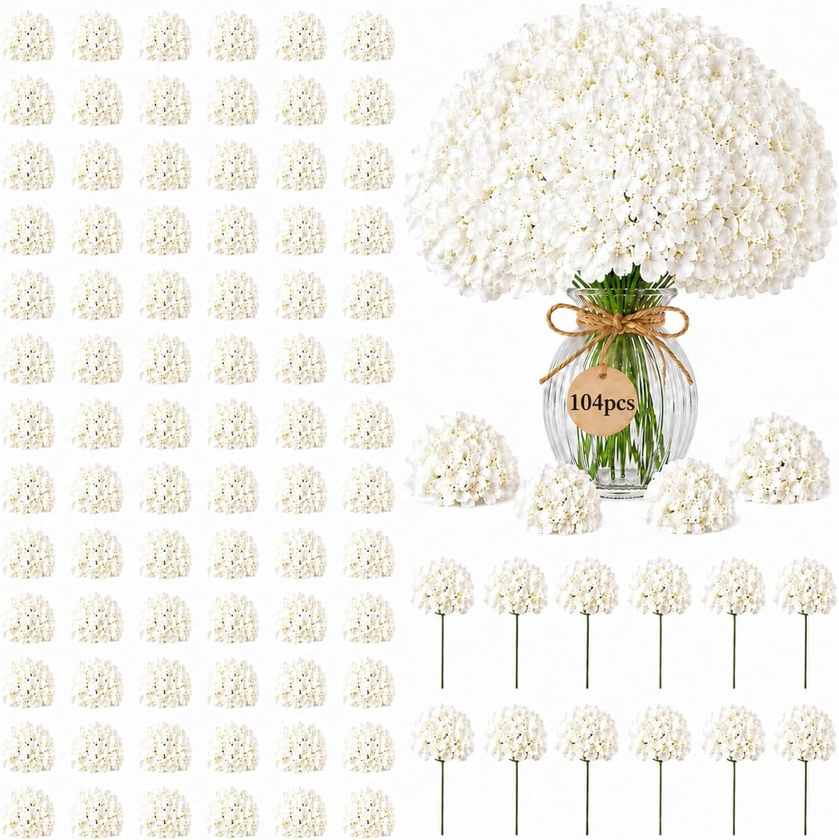 Bulk Artificial Hydrangeas, 104PCS Blue Faux Flower Set