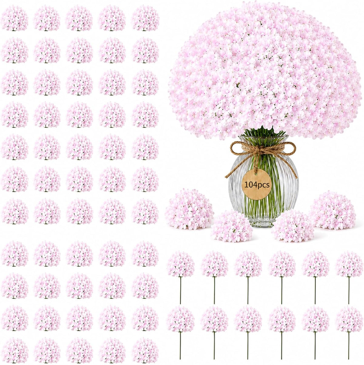 Bulk Artificial Hydrangeas, 104PCS Blue Faux Flower Set
