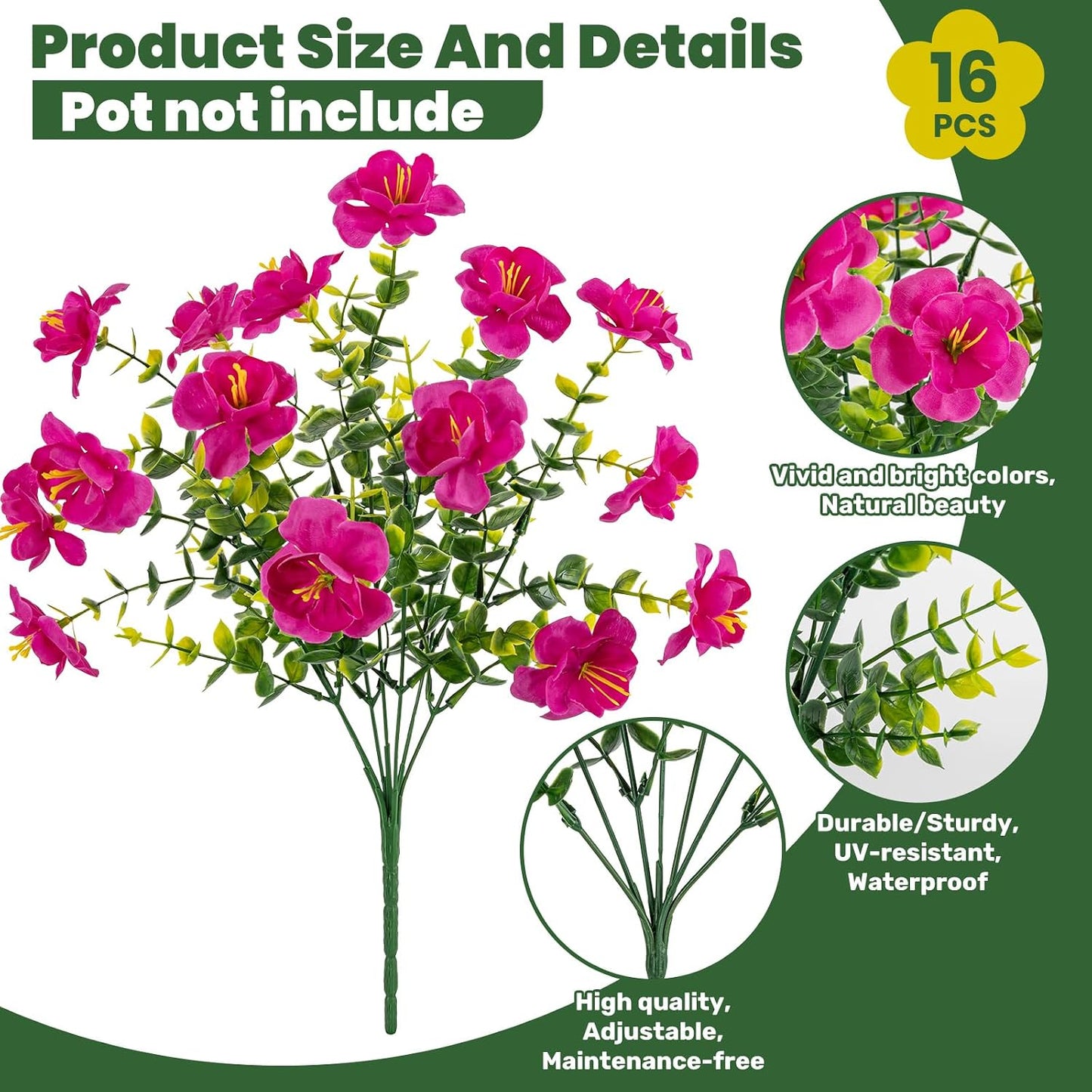 16 Bundles Realistic Artificial Camellia Flowers for Outdoor, UV Resistant Faux Lifelike Fake Flowers for Home Decor, Wedding, Centerpiece（Purple/Magenta/Rose Red/Pink）