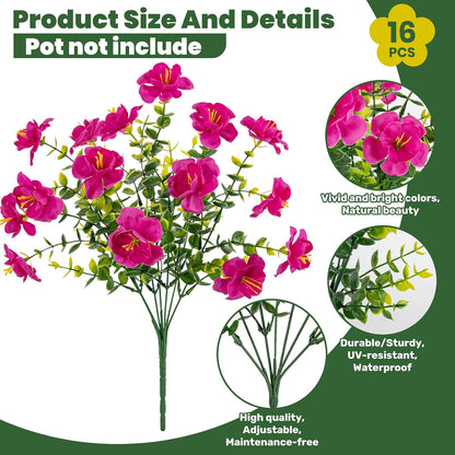 16 Bundles Realistic Artificial Camellia Flowers for Outdoor, UV Resistant Faux Lifelike Fake Flowers for Home Decor, Wedding, Centerpiece（Purple/Magenta/Rose Red/Pink）