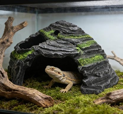 Reptile Hideout Cave Resin Rock Hides Terrarium Habitat Decor(Floating Island)