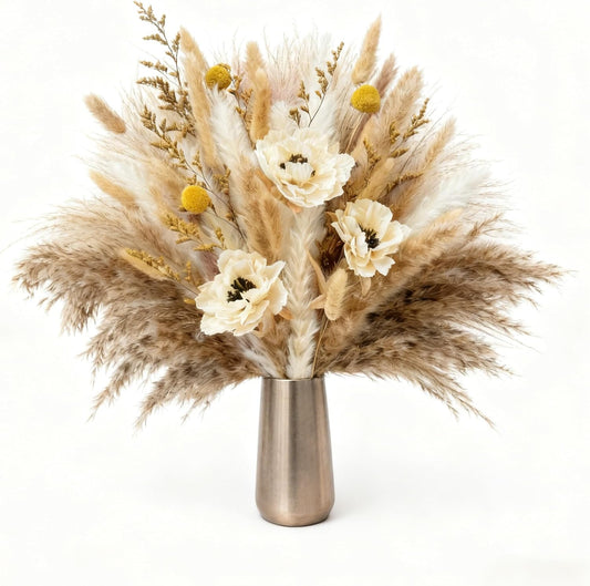 Boho Pampas Grass Dried Flowers with Artificial Peony