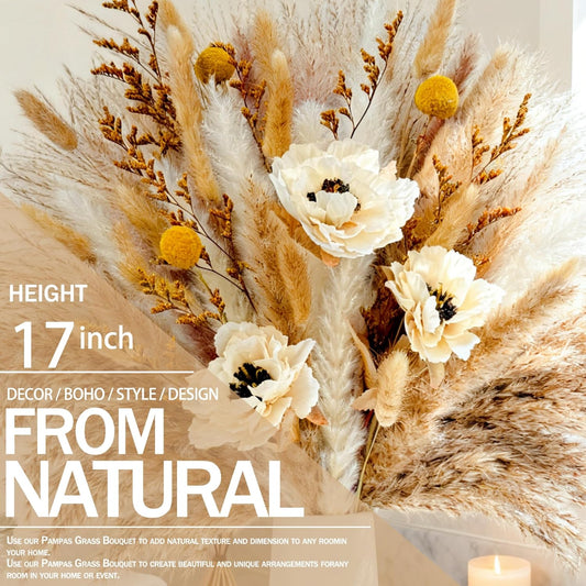 Boho Pampas Grass Dried Flowers with Artificial Peony