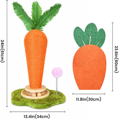 Carrot Cat Scratching Post and Wall Mounted Scratching Mat, Cute Tall Scratching Post,Indoor Nature Sisal Cat Scratcher for Cats and Kittens